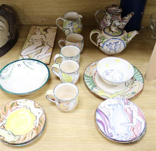 A collection of Yolande Beer tea wares tallest 18cm